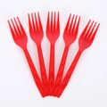 Set of 5 red plastic Christmas party forks with textured diamond handle design - Red Dining Fork
