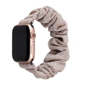 Champagne gold scrunchie style apple watch strap with shimmering elastic fabric and case - 38/40mm S Size Black Plastic Connector / Ginger Gold