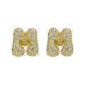 Sparkling 18k gold plated brass balloon bubble letter M stud earrings with zircons - M