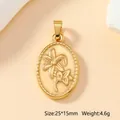 Detailed golden oval pendant with lily floral relief, size 25x15mm and weight 4.6g - Oval Flower (22)
