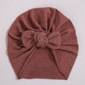Reddish-brown infant turban hat featuring a decorative bow and textured fabric - Reddish Brown (#12)
