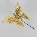Goldener doppelschichtiger Schmetterlingsstecker mit Netzflügeln und Glitzerkörper - THF09 Doppelschichtig Hohl / Gold