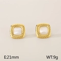 Vintage square cat eye stud earrings in gold finish with white stone inlay - 21mm / Gold Style 1 (KE115141-KFC)