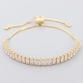 Adjustable golden slider bracelet featuring rectangular cut colorful zircon stones - Densely Set White Baguette Zircon Style (SL0007) / Gold