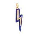 Lightning bolt pendant in golden finish with blue enamel and sparkling zircons - CZ Row Lightning-Dark Blue