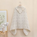 Hooded baby bath towel in beige cotton gauze with cute floral print and animal ears - Hibiscus / 70*140cm
