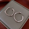 Minimalist irregular S925 sterling silver hoop earrings in polished silver finish - 47# Silver Earring Post - Silver Geometric Circle