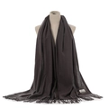 Dark grey cashmere-feel winter scarf with elegant tassels and soft warmth design. - Dark Gray