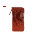 Cartera larga naranja para mujer con grabado de cocodrilo y correa de muñeca - Naranja