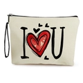 Borsa cosmetica in tela crema con stampa I Heart U rossa e pratica zip nera - Stile Beige I Heart U (款式2)