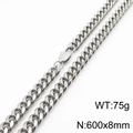 Polished silver stainless steel Cuban link necklace for men and women, 600x8mm size - 8*600mm(KN232873-ZZ)