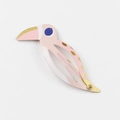 Cute pink and white toucan bird hair clip with colorful enamel finish for children - Toucan