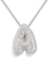 Silver A-letter pendant necklace with shimmering cubic zirconia pavé and box chain - Letter A / Silver