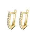 S925 sterling silver U-shaped hoop earrings in gold finish with white zircon inlay - Gold U-shaped Rhinestone Hoop (SE118-14K)