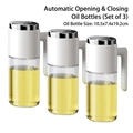 Set of 3 glass oil dispensers with automatic flip lids and 550ml capacity bottles - 【3 Pack】 Automatic Opening and Closing Oil Dispenser White