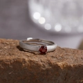 Detailed macro view of S925 silver garnet ring with brushed texture on stone base - Natural Garnet Brushed Ring LR354