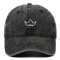Gorra de béisbol de algodón lavado negro con bordado de corona blanca y visera curva - Negro