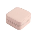 Portable light pink square jewelry storage box with zipper and cross-grain leather - 10*10*5cm / Pink