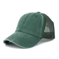 Detailed 45-degree view of dark green washed cotton trucker hat with breathable mesh - Adjustable / Army Green