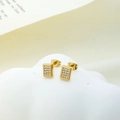 Elegant gold plated stainless steel square stud earrings with pavé set cubic zirconia - Rectangle Gold