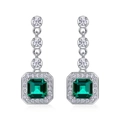 Orecchini in argento S925 con smeraldo quadrato e contorno di diamanti bianchi - Piccolo Ottagono 5*5MM