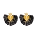 Ethno-Stil schwarze Quastenohrringe mit goldenem fächerförmigem Metall-Spitzenmuster - KC Gold Schwarz (1932)