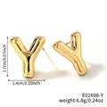 Polished gold bubble letter Y stud earrings, 1.7cm height, fadeless metallic finish - Letter Y (E01698-Y)