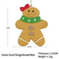 Small gingerbread man Christmas ornament with green snowflake scarf and golden hanging cord - Small Gingerbread Man with Green Scarf/Neck