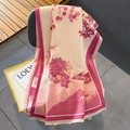 Elegant pink faux cashmere scarf with traditional floral landscape print and fringe detail - Landscape Floral-Pink