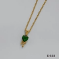 Gold water wave chain necklace with green heart zircon and melted gold pendant - Lava Heart Necklace With Green Zircon (D652) / Gold