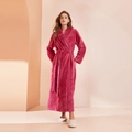 Pflaumenrosa dicker Fleece-Bademantel mit Waffelstruktur und Gürtel für den Winter - M / Rosarot