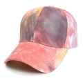 Détail du motif tie-dye coloré sur une casquette de baseball en coton à visière courbée - 54-60cm(Réglable) / Rose Gris Fumée Jaune