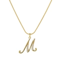 Golden snake chain necklace with letter M pendant featuring pavé crystals and smooth finish - Letter M Style (MY2495-11)