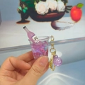 Creative DIY purple bubble tea cup keychain with ice cubes and gold ring clip - Light Gold Clasp + Milk Tea Cup Bead / Purple