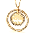 Golden hollow tree of life pendant necklace with sparkling crystal inlay on round rings - Gold Color (Tree of Life/Rhinestone/Double Ring)