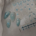 Adesivi per unghie a rilievo con fiocchi blu e stelle metalliche con perle bianche - Stile Rilievo Stella Fiocco Blu Ghiaccio (CO-523)