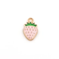 Pink and gold strawberry alloy pendant with green leaves for DIY jewelry making - Strawberry - Pink