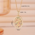 Collana placcata oro con ciondolo ovale traforato e zirconi multicolori - Stile Albero della Vita Ovale Zirconia Colorata (Oro 2656)
