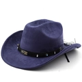 Détail d'un chapeau de cowboy violet en daim avec ruban tressé et ornement d'aigle - M (56-58cm) / Bleu marine