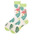Weiße Baumwollsocken mit rosa Flamingo und grünem tropischem Blatt-Jacquard-Muster - 38-46 / Weiß Tropische Pflanzen