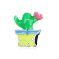 Silver cactus flower charm bead with colorful enamel for DIY jewelry making - Potted Cactus