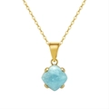 Bohemian 925 silver necklace with light blue stone and golden four-claw pendant - Aquamarine, 14K Gold Plated, Approx. Weight 1.29g