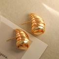Elegant gold plated teardrop stud earrings with textured spiral design for women - Gold Textured Spiral