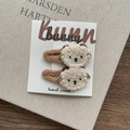 Set of two handmade lamb plush hair clips with pearls and brown knit band for girls - Beige Sheep Snap Clip
