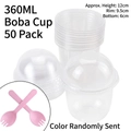 50er Set 360ml transparente Dessertbecher mit Kugeldeckeln und rosa Löffeln - Boba Tasse 50 Stück mit Löffel