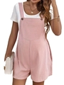 Detail of pink maternity overall shorts with adjustable straps and large chest pocket - Pink