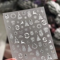 Christmas nail art stickers TL-425 featuring white reindeer and snowflakes designs - Silver Embossed Style with Silver Rhinestones (TL-425)