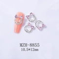 Détail de bijoux d'ongles argentés avec nœud cœur rose, smiley et strass de 10,5*12mm - Visage Souriant Argenté avec Nœud en Strass Rose (8855) / Lot de 10