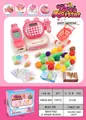 Detailed components of kids cash register toy with calculator and shopping cart - Pink Cat Set