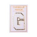 Detail of self-adhesive white chenille letter G patch with gold glitter borders - Letter G / White